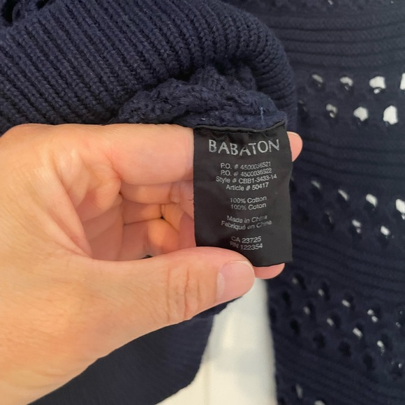 Aritzia BABATON Davey Vneck Navy Crochet Sweater - Picture 5 of 10